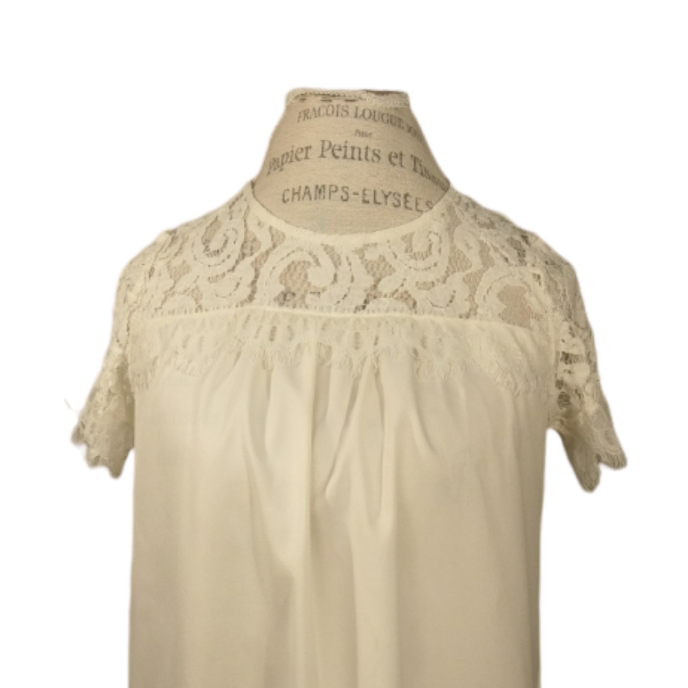 Lace detail cream short sleeve blouse